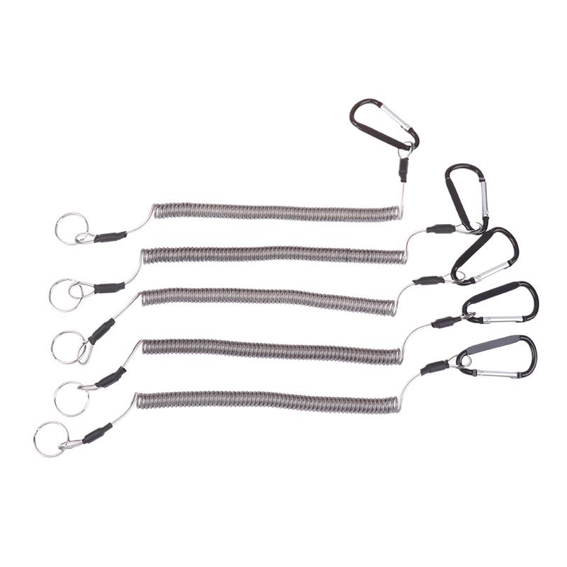 5Pcs Fishing Lanyards Fishing Tool/Pole Safety Coil Lanyard Retractable Wire Rope Buckle Fishing Anti-Lost Lanyard Rowing Rope