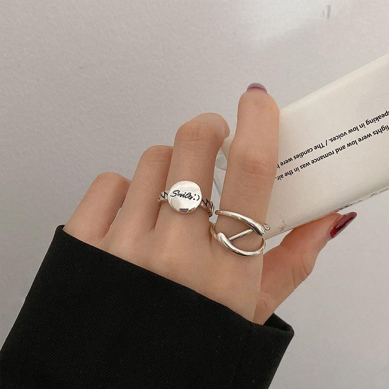 925 Pure Trendy Silver Smiley Face Ring Adjustable Size Perfect For Accessories Womens