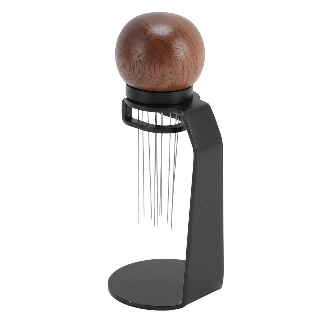 Needle Type Coffee Stirrer with Stand Stainless Steel Needle Walnut Handle Professional Needle Type Coffee Distributor