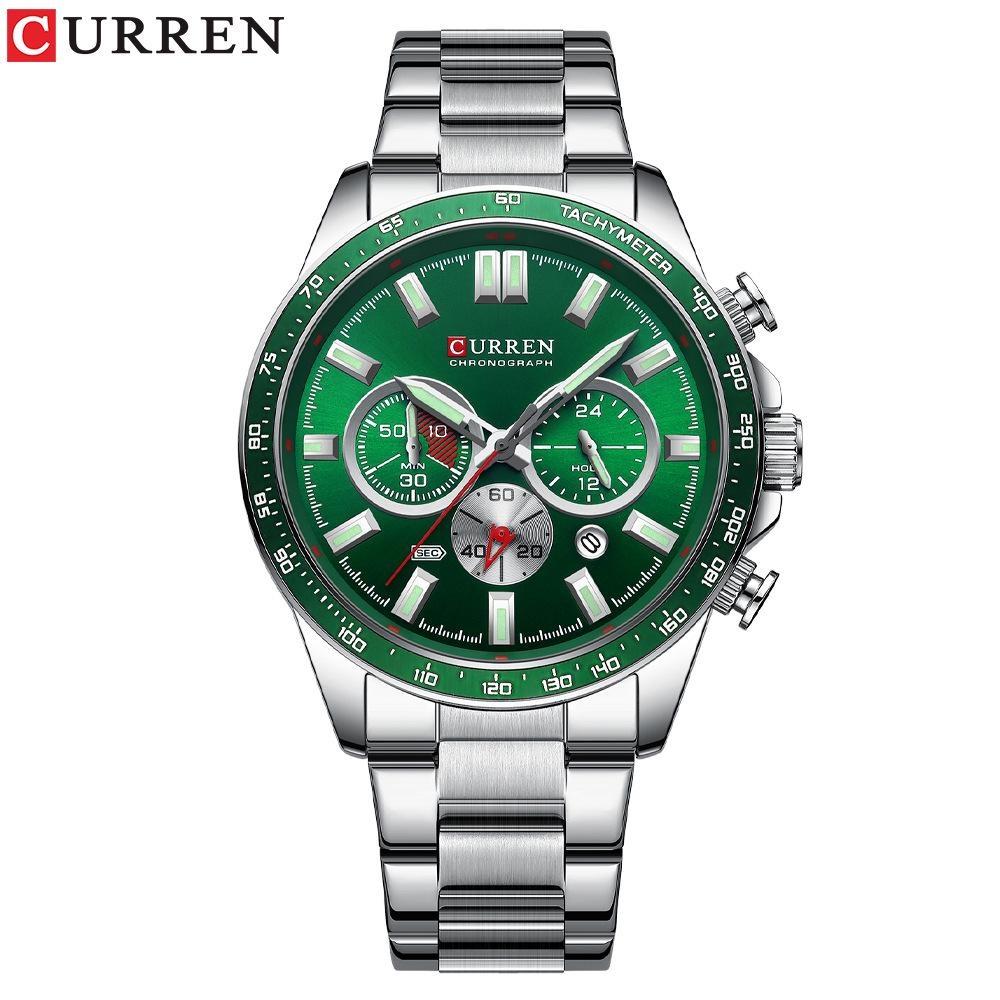 

CURREN Watches for Men Luxury Business Fashion Mens Watches Analog Date Chronograph Waterproof Luminous Men s Quartz Wrist Watch срібний/зелений