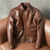 Thick 1.5mm Waxed Full Grain Leather Jacket for Men Large Size with Lapel