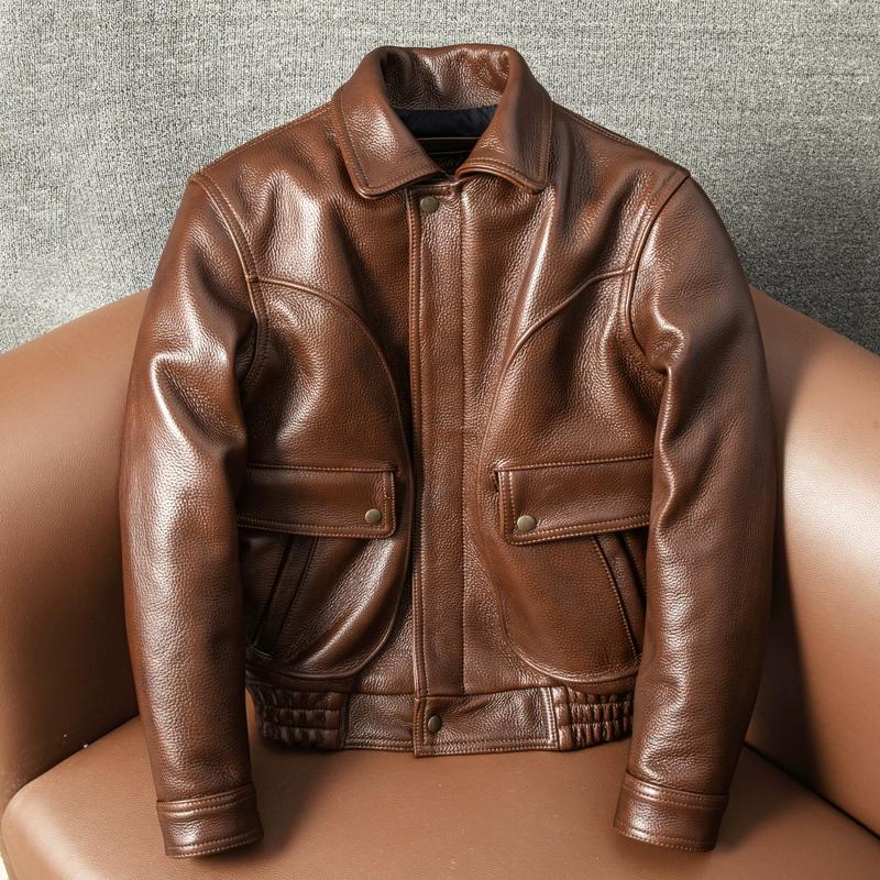 

Толстая 1,5 мм вощеная куртка из кожи полного зерна для мужчин большого размера с лацканом 5XL