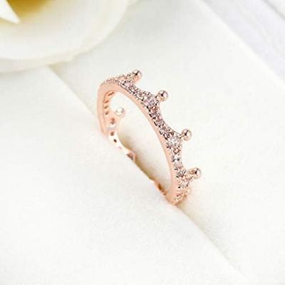Crown Ring Colored Rose Gold White Zirconia Cubic Zirconia Ladies Birthday Gift Promise Wedding Timeless Sparkling Crown Crystal Ring In Rose 7