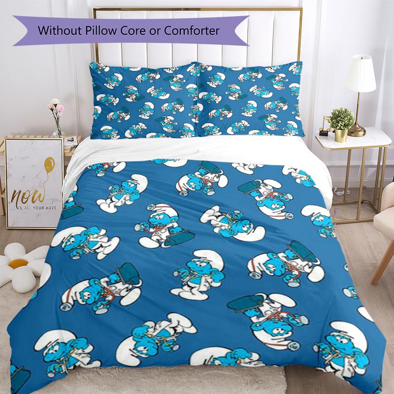 3pcs The Smurfs Bedding Set Duvet Cover Closure Includes 1 Duvet Cover & 2 Pillowcases, Soft and Comfortable for All Seasons.