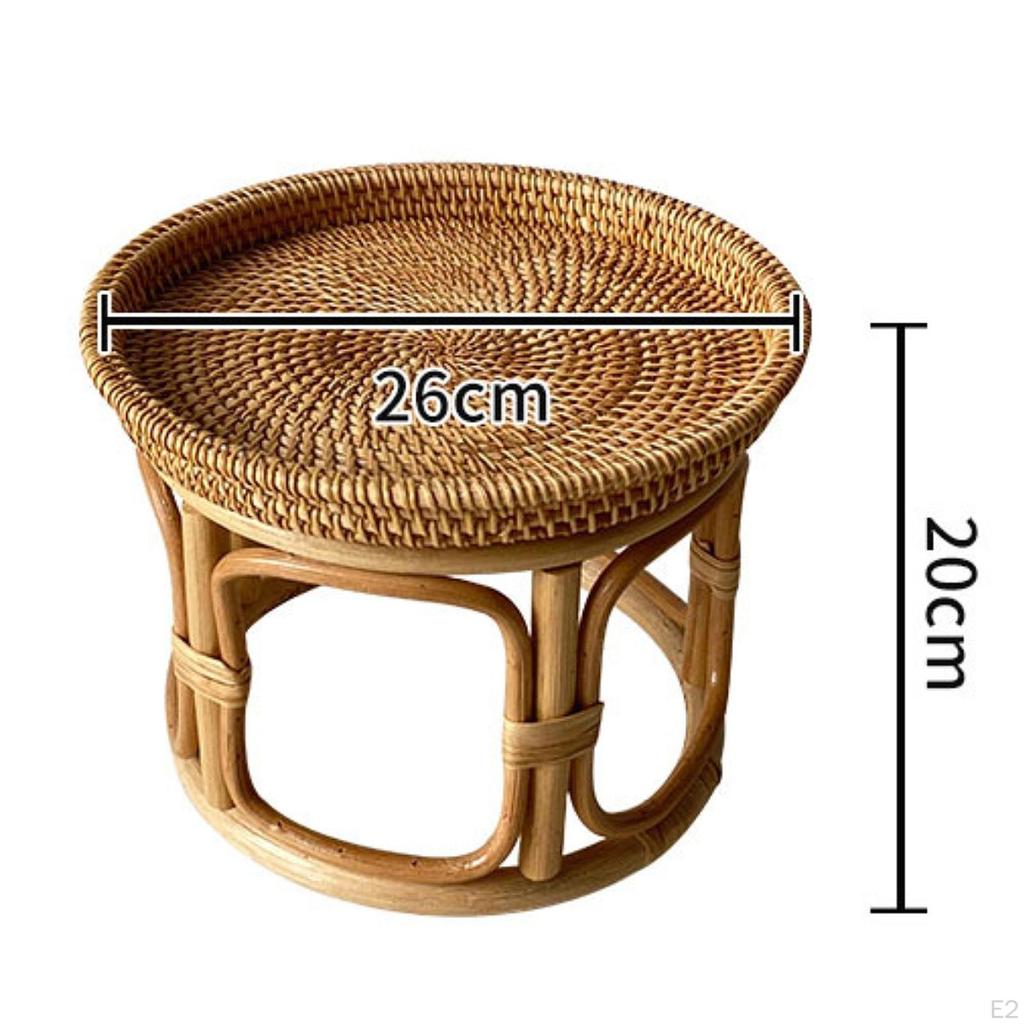 Rattan Side Table Decorative Coffee Holder Storage Tray NightStand Round End for Bedroom
