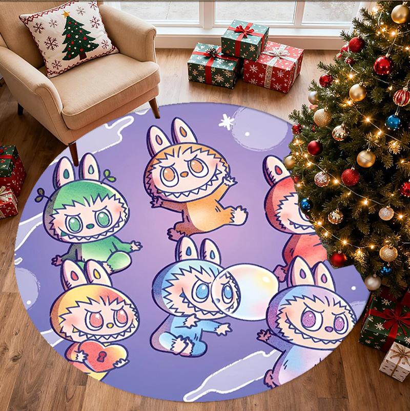 Labubu Pattern Round Rug, Indoor/Outdoor Mat, for Picnic, Gameroom, Bedroom, Office, Living Room, Home Decor Carpet, Birthday Gift