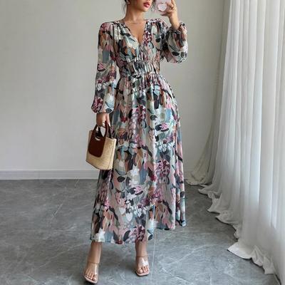 Elegant and Stylish Printed V-neck Corset Dress for Women's Spring and Summer