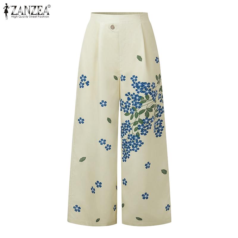 ZANZEA Womens Loose Casual Print Straight Pants