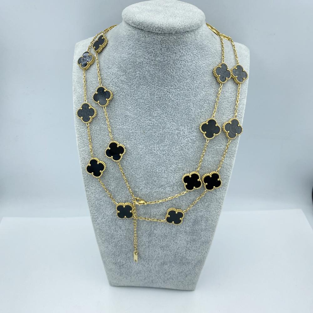 

Ожерелье из титановой стали 15 мм 20 цветков 90+5 см Ожерелье с четырехлистным клевером Женское ожерелье