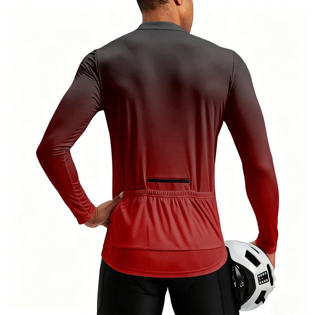 Maillot de Ciclismo de Manga Larga para Hombre Transpirable de Secado Rápido Estampado Degradado Pulóver con Media Cremallera para Deportes al Aire Libre y Fitness