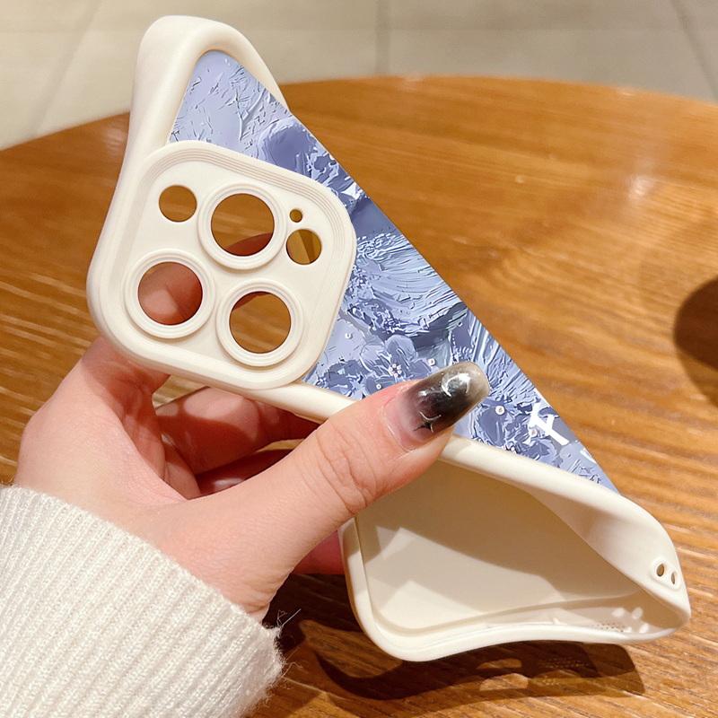 Candy Color Tpu Soft Phone Case for iPhone 16 Pro 15 14 Plus 13 12 11 Pro Max Xs Xr 8 7 Shockproof Relief Blue Flower Pattern Lens Protection Cover