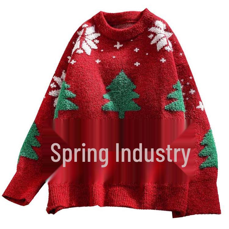 Women's 2024 Autumn Winter Round Neck Loose Knit Christmas Sweater Pullover