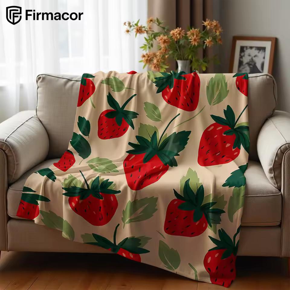 Strawberry Pattern Lightweight Microfiber Soft Christmas Fleece Blanket Warm Cozy Throw for Bed Sofa Office Travel All Season