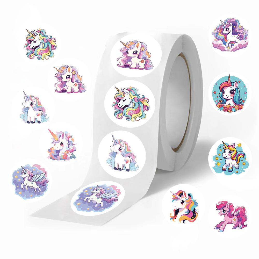500 Pieces/roll Roll Tape Unicorn Sticker Handbook Material Can Be Decorative Envelope Seal Sticker