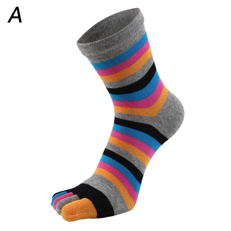 New Women Toe Socks Funny Five Fingers Socks Colorful Striped Printed Rainbow Cotton Breathable Women's Short Socks