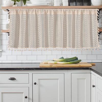 American Crochet Lace Half Curtain Through Rod Curtain Lintel Cabinet Kitchen Short Curtain Basement Bathroom Small Curtain