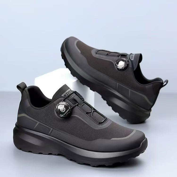 Herrenschwarze Outdoor-Sportschuhe mit Drehknopf, dicker Sohle und rutschfestem Design