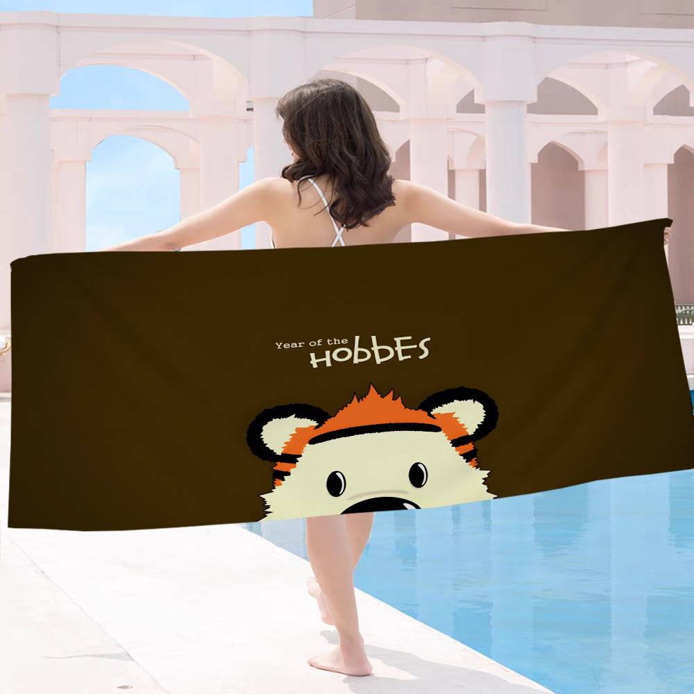 C-Calvin And H-Hobbes Bath Towel Microfiber Soft Water Absorbing Breathable For Girl Kids Decorative Cartoon Beach Towel