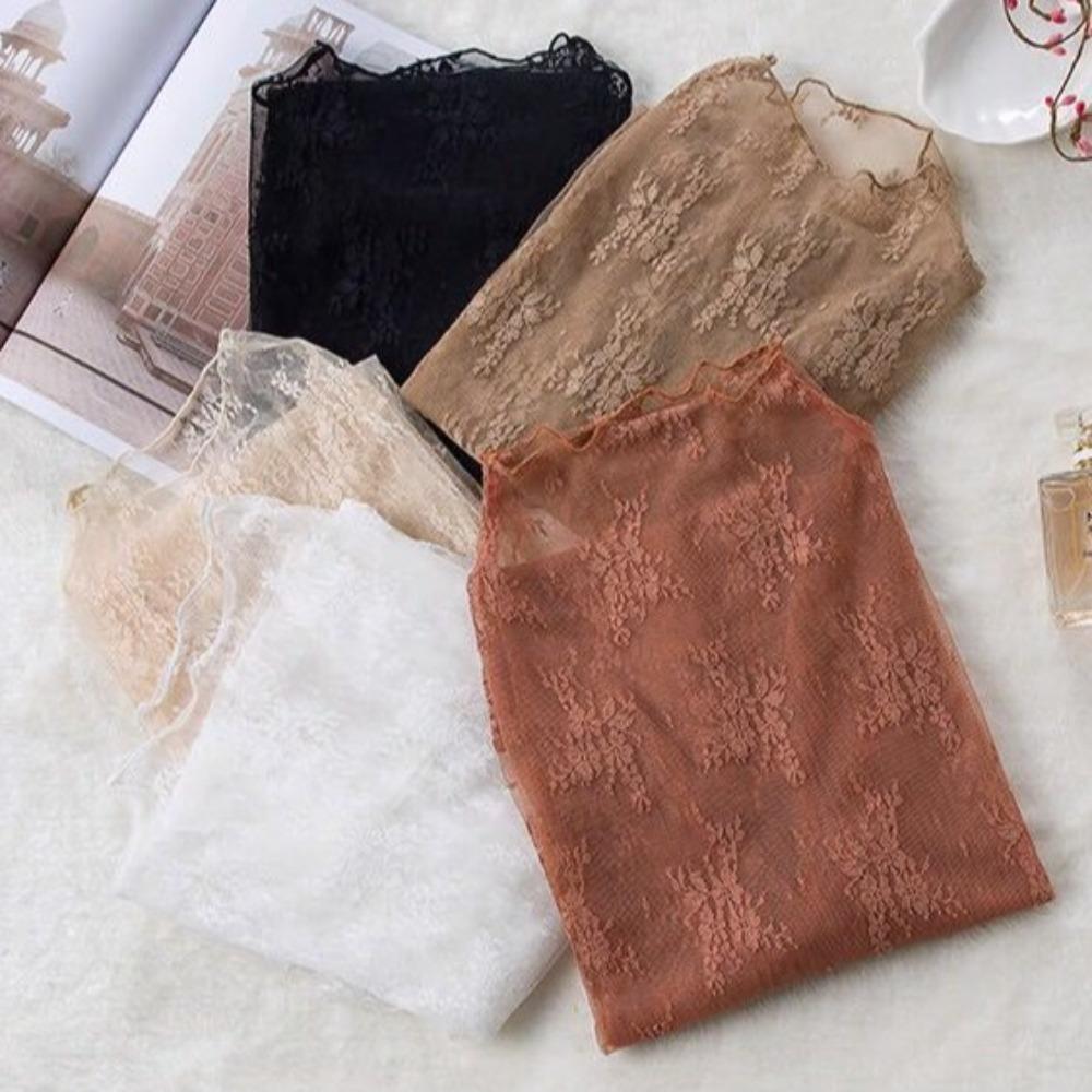Mesh Transparent T-shirt Hollow Lace Floral  Shirts Elegant Lace Bottomed Blouse  Girls