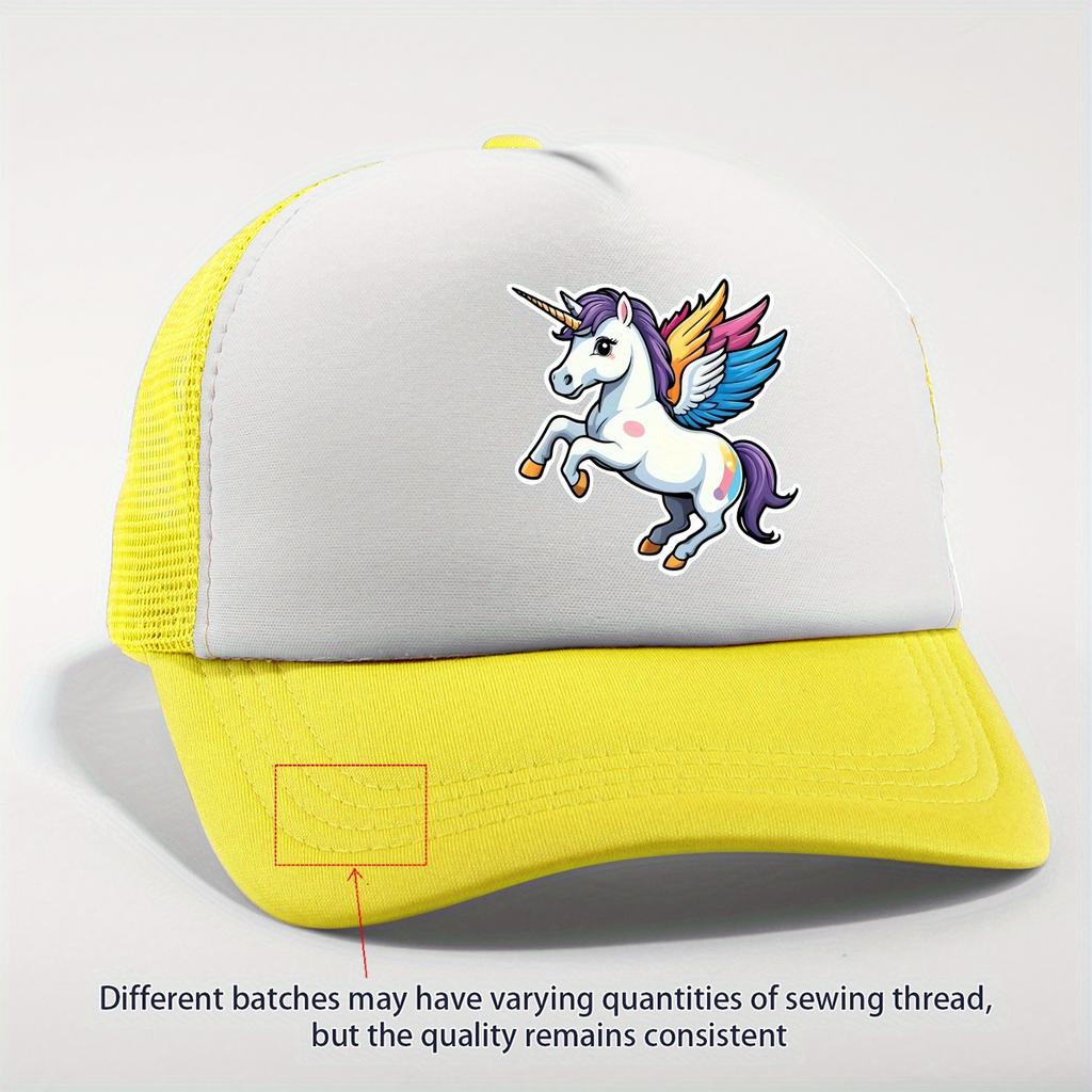 Winged Unicorn Flying Rainbow Pegasus Trucker Hat Pink White Mesh Adjustable Breathable Casual Baseball Cap
