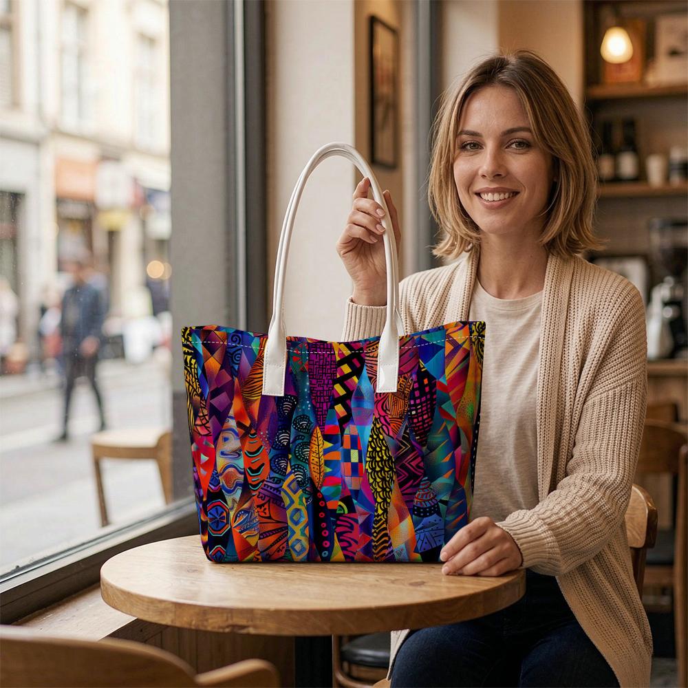 Renkli Tribal Desenli Omuz Çantası Moda Taşınabilir Günlük Kullanım El Çantası