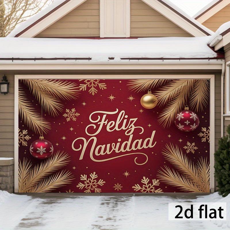 1 piece Spanish style "Feliz Navidad" Christmas banner with golden letters red snowflakes and pine branches design