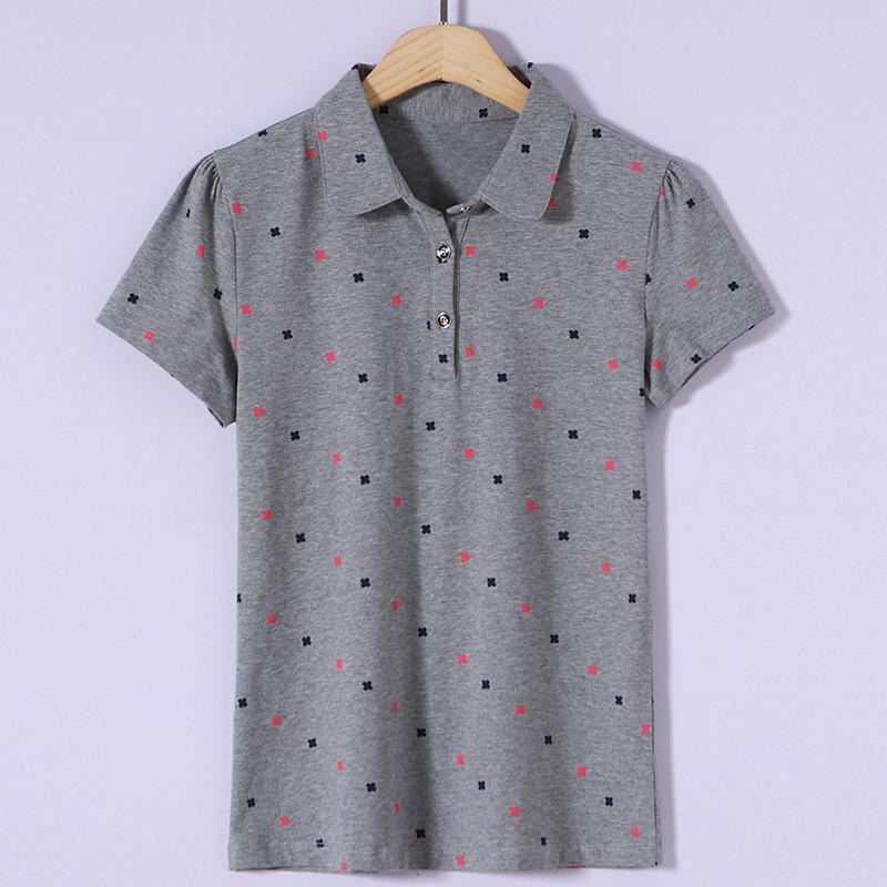 Dámské 4XL tričko s krátkým rukávem Jaro a léto Klopa s potiskem Univerzální polokošile Ležérní klopa Dámská móda Top