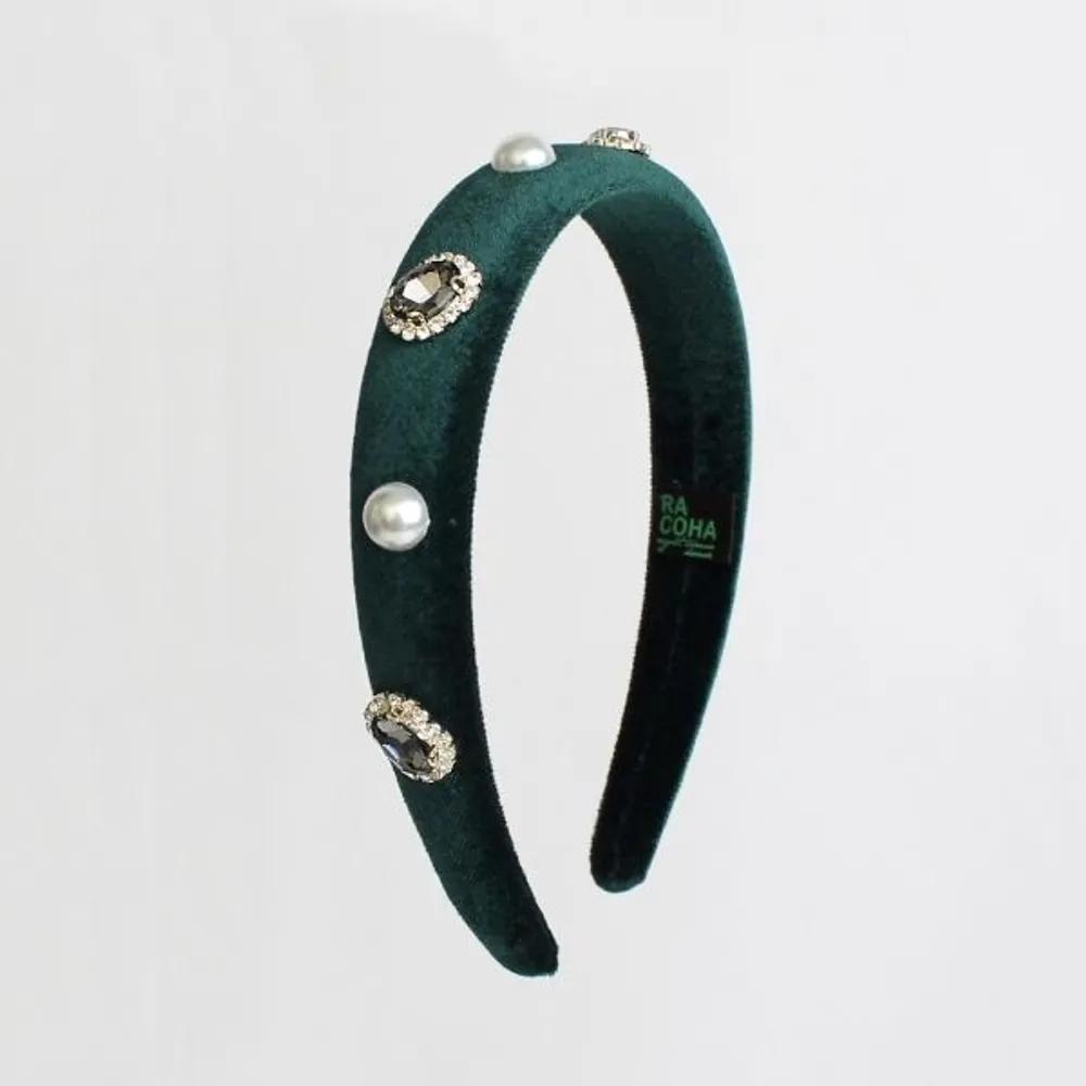 Velvet Elizabeth Hair band Velvet Crystal Pearl Hairband black