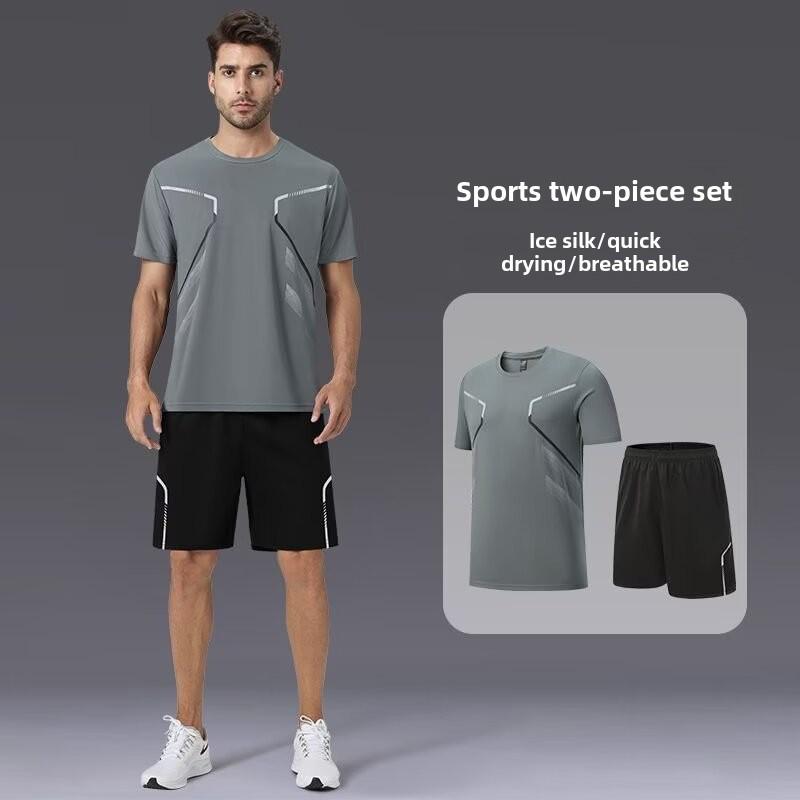 Costum de alergare casual unisex din mătase de gheață, cu uscare rapidă - mărime mare, mânecă scurtă
