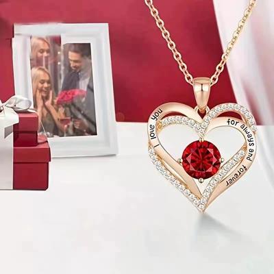 Luxury Red Zircon Pendant Necklaces With Rose Flower Gift Box For Girlfriend I Love You Gifts 2025 Trendy Wedding Jewelry