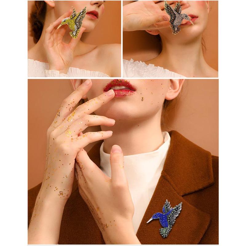 European and American high-end, rhinestone hummingbird brooch, animal chest flower, clothing bird brooch