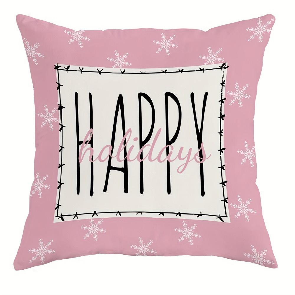 Pink Christmas Pillowcases: Gnome, Snowman & 'Merry' 'Happy' Prints for Festive Decor sofas, bedroom pillow covers