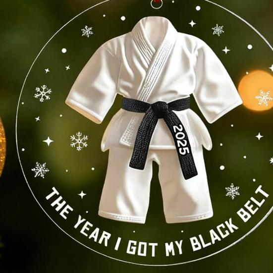 Karate Christmas Ornament 2D Flat Acrylic Taekwondo Black Belt Ornament The Year I Got Black Belt Keepsake for Karate Kids Instructors Karate Lovers