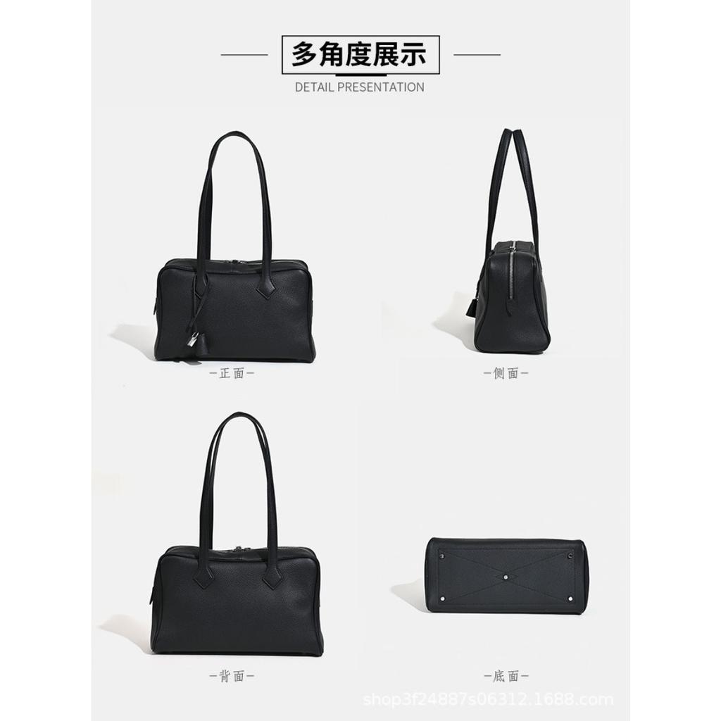 First Layer Cowhide Victoria Bowling Pillow Bag Genuine Leather Portable Tote Bag Fashionable High-end Shoulder Messenger Bag