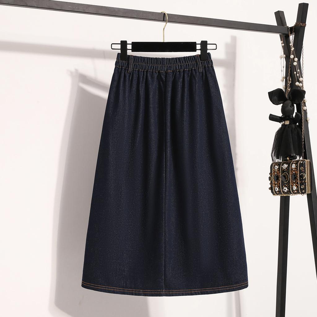 Dimanaf Fuste denim elastice Plus Size 2025, linie A, fustă lejeră, talie înaltă, Vintage Maxi