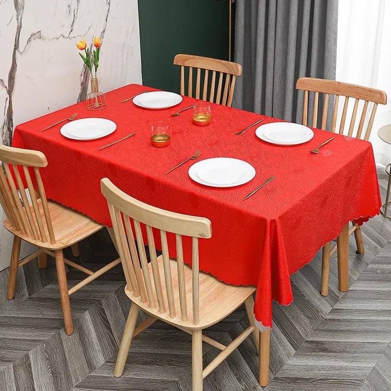 European Style PU Tablecloth, No Wash Restaurant Household Rectangular Waterproof Dining Table Fabric Jacquard Round Table Mat