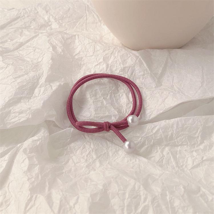 Korean Style Simple Bow Pearl Hair Tie - Elastic Hair Band Accessory