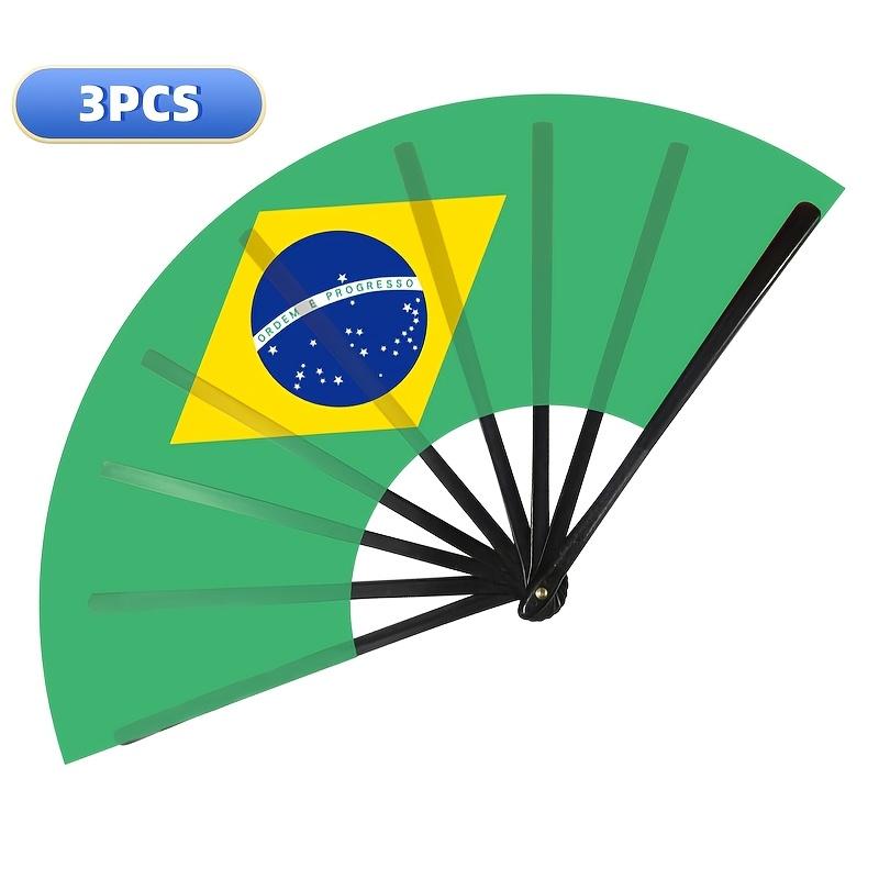 1pc/3pcs/5pcs Black Shaft Plastic Single-Sided Brazilian Flag Pattern Plastic Folding Fan, Suitable for Gifting, Commemorative Gifts, Home Decor