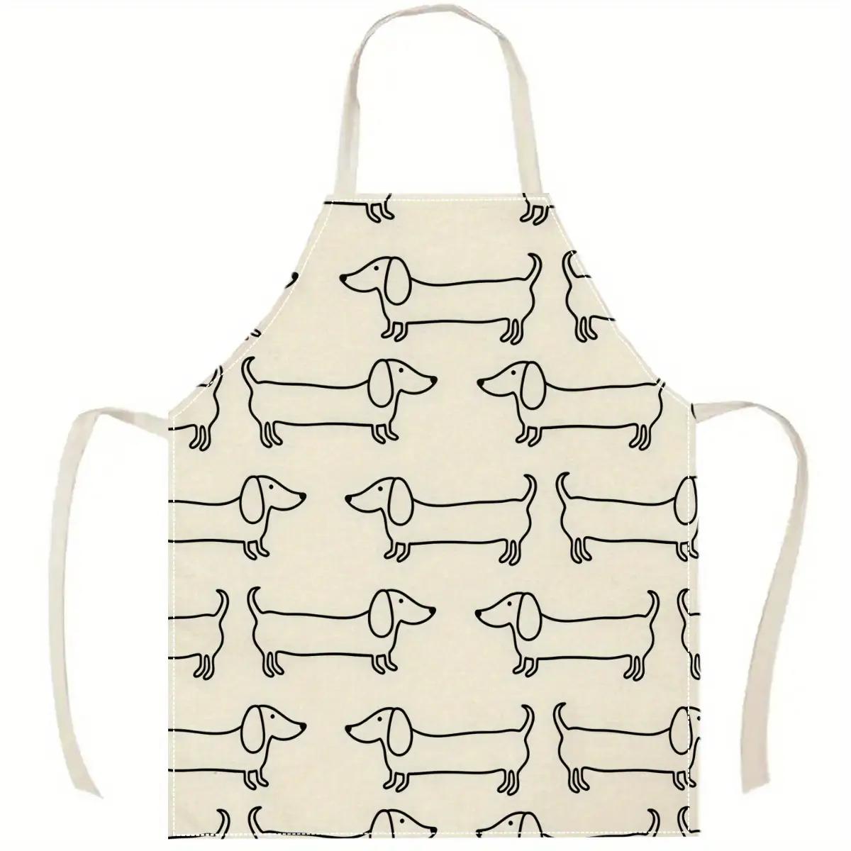 

1pc 2D Flat Dachshund Dog Apron Linen Cute Animal Pattern Kitchen Chef Gift Pet Lover Cooking Baking Home Decor Gift 38X47cm(15X19in)