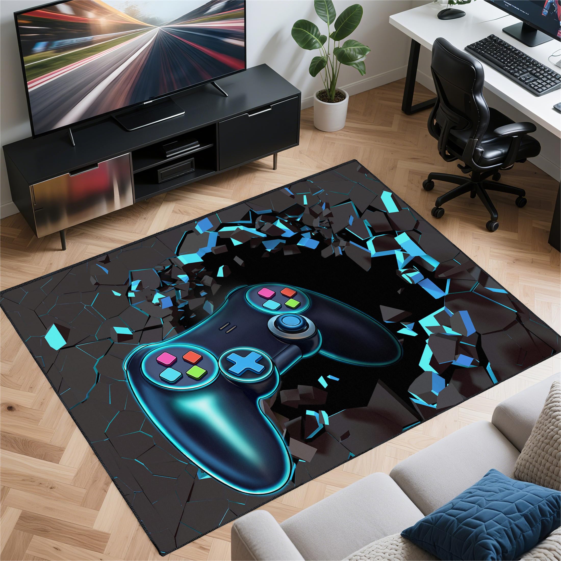 

Gaming Rug for Room,3 x5 Non-Slip Cool 3D Gamer Rugs for Bedroom Livingroom and Game Room Decor 100cm x 120cm