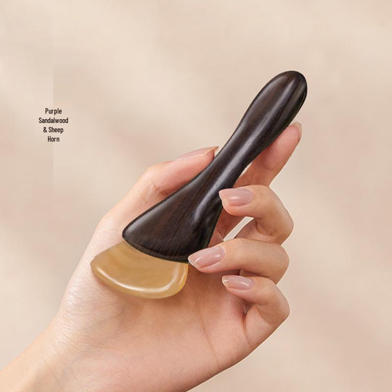 Purple Rosewood & Green Sandalwood Gua Sha Facial Massager — Compact Eye Scraper & Muscle Relief Comb