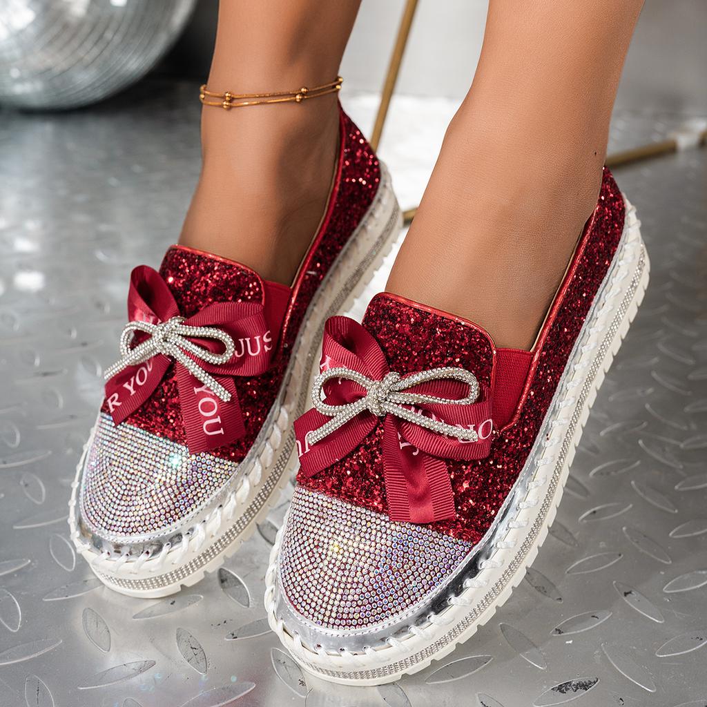 Fashion 2025 New Women Sneakers Couple Fashion Plus Size Sneakers Women Luxury Crystals Bowknot Loafers Sequined Flat Platform Shoes