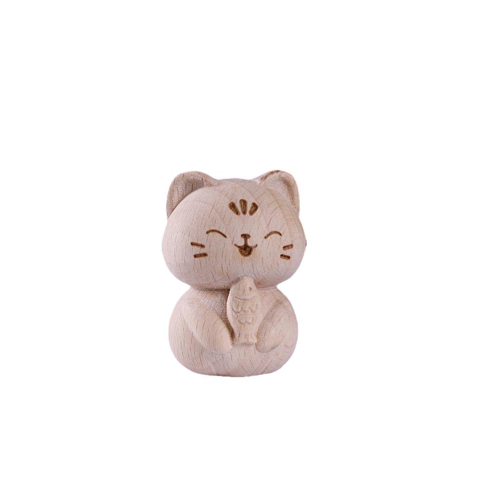 Beech Wood Carved Kitten Pendant - Cute Hanging Ornament & Creative Wooden Accessory