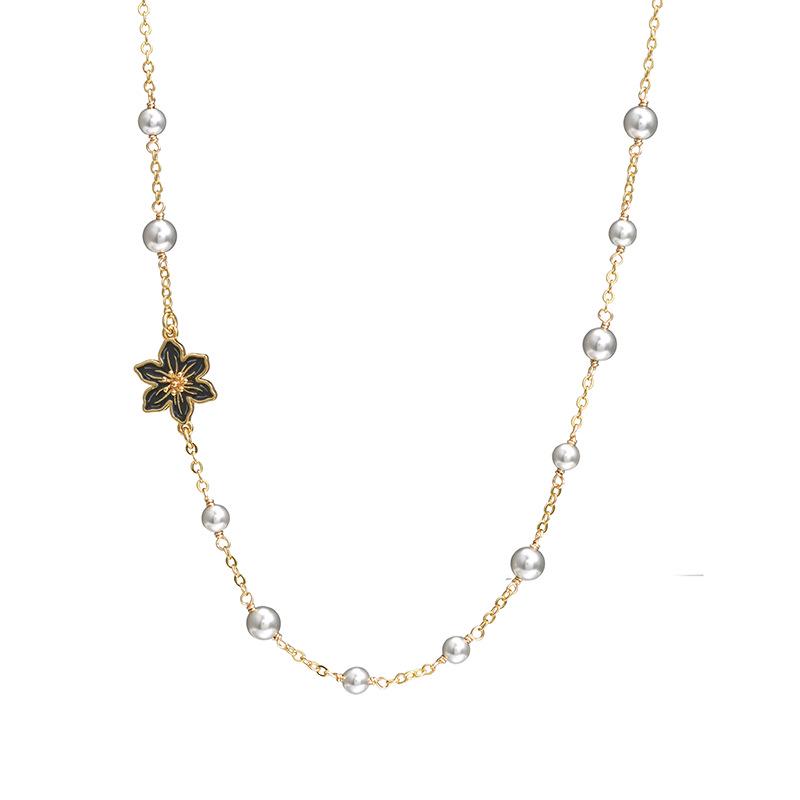 

Изысканное черное лилиевое и серо-жемчужное эмалевое ожерелье - Новая китайская стильная цепочка на ключицы