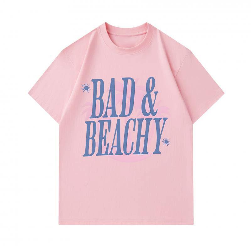 Men's 100% Cotton Crew Neck Short Sleeve T-Shirt, Casual Bad & Beachy Letter Print Palm Sun Pattern Soft Breathable Summer Daily Tees for Beach Vacati