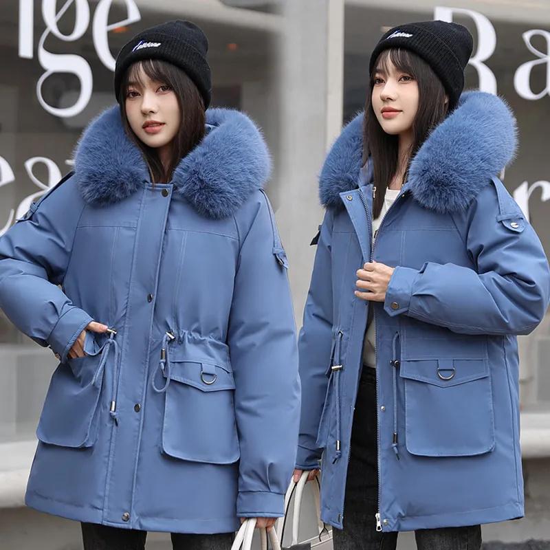 Winter Coat Thicken Parker Women's Warm Detachable Inner Down Cotton Jacket Female Loose Warm Hooded Parkas Overcoat