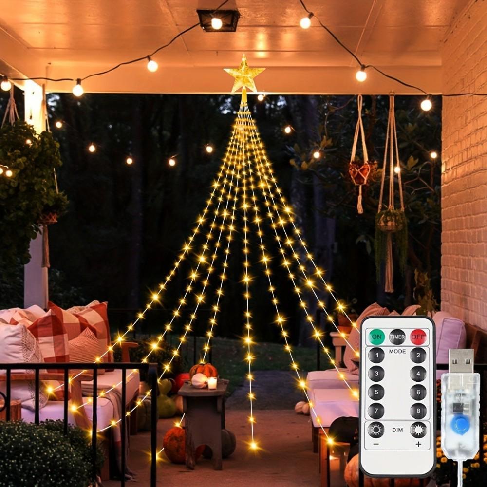 USB Copper Wire Flowing Star Waterfall Christmas Lights for Outdoor Decoration