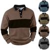 Men's Casual Loose Colorblock Print Lapel Button Long Sleeve Top