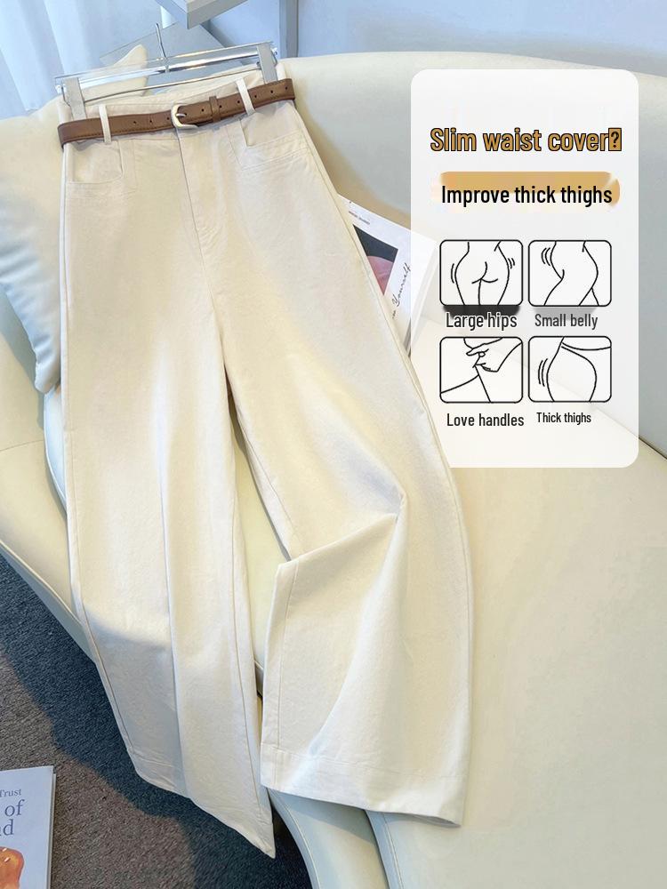 Women's Khaki High-Waisted Wide-Leg Pants - 2025 Autumn/Winter Slimming Versatile Casual Suit