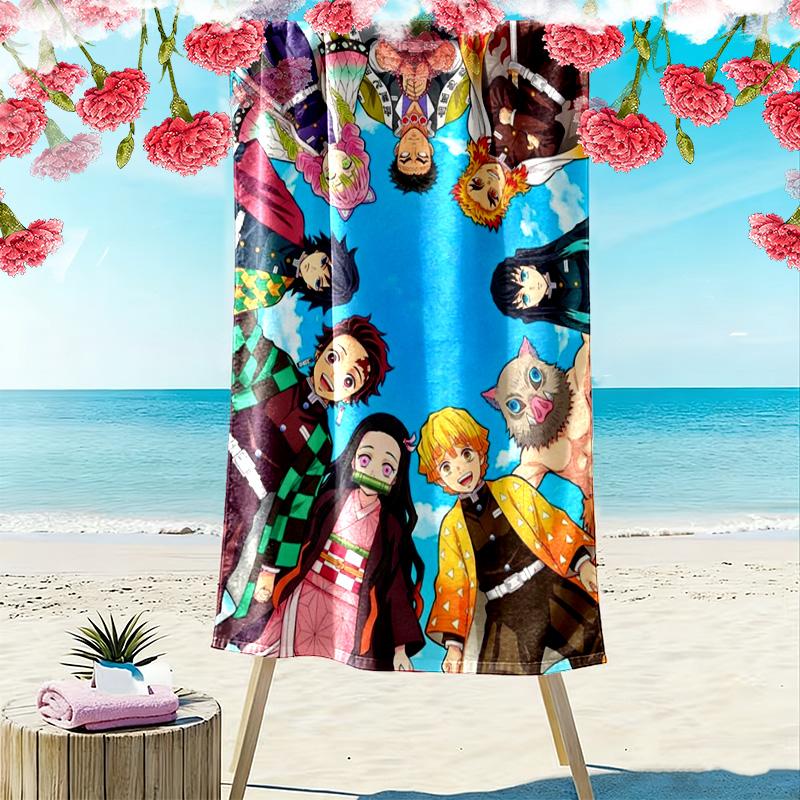 Kimetsu no Yaiba Print Beach Towel, Large Soft Quick Dry Towel for Beach Camping Swimming